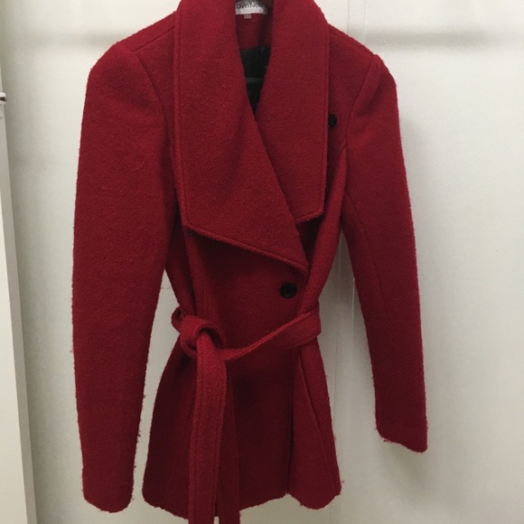 Calvin Klein Collection Jackets & Blazers - Calvin Klein Red Wool Coat Wrap Tie Jacket Size 2 Designer Holiday Winter Wear
